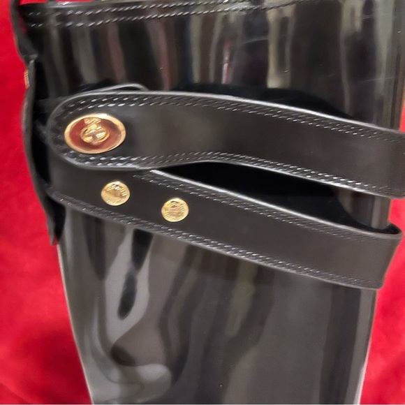 Coach Talia Rain Boots Black Glossy Knee High Rubber Riding Boots Women’s Size 7 - Picture 7 of 12